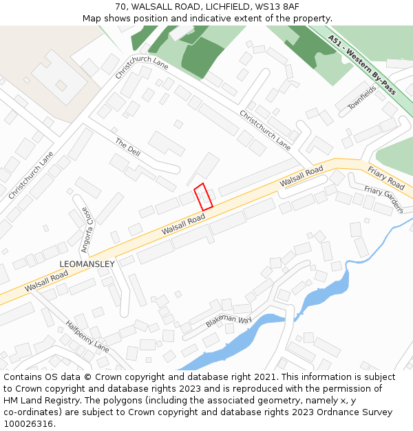 70, WALSALL ROAD, LICHFIELD, WS13 8AF: Location map and indicative extent of plot