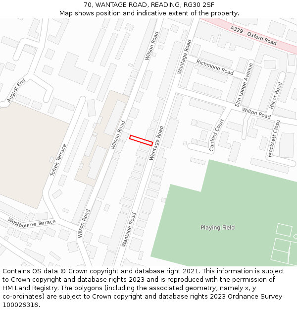 70, WANTAGE ROAD, READING, RG30 2SF: Location map and indicative extent of plot