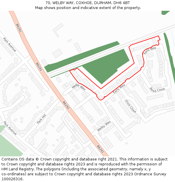 70, WELBY WAY, COXHOE, DURHAM, DH6 4BT: Location map and indicative extent of plot