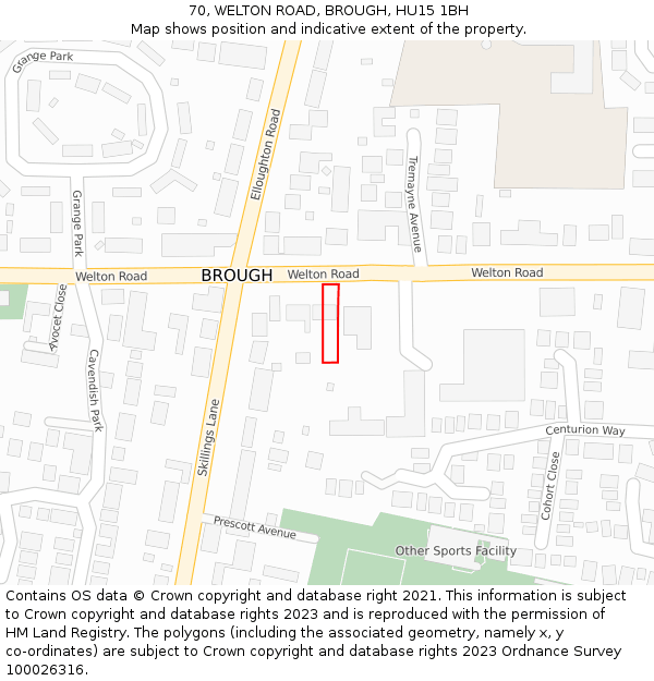 70, WELTON ROAD, BROUGH, HU15 1BH: Location map and indicative extent of plot