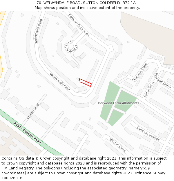 70, WELWYNDALE ROAD, SUTTON COLDFIELD, B72 1AL: Location map and indicative extent of plot