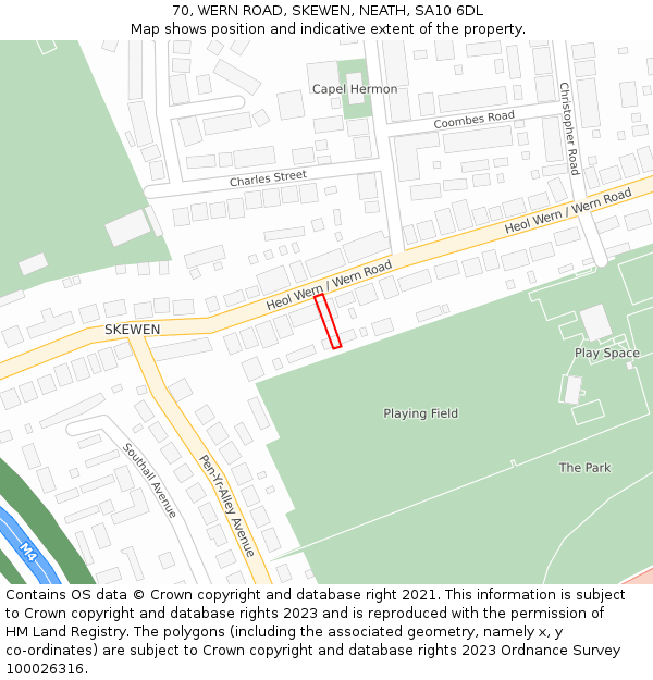 70, WERN ROAD, SKEWEN, NEATH, SA10 6DL: Location map and indicative extent of plot