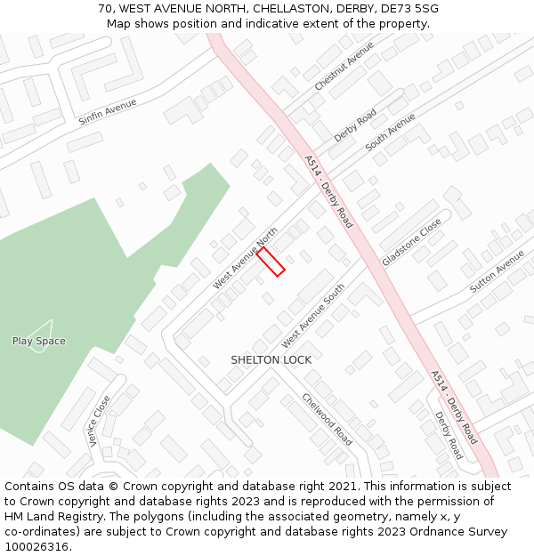 70, WEST AVENUE NORTH, CHELLASTON, DERBY, DE73 5SG: Location map and indicative extent of plot