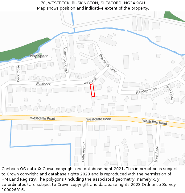 70, WESTBECK, RUSKINGTON, SLEAFORD, NG34 9GU: Location map and indicative extent of plot