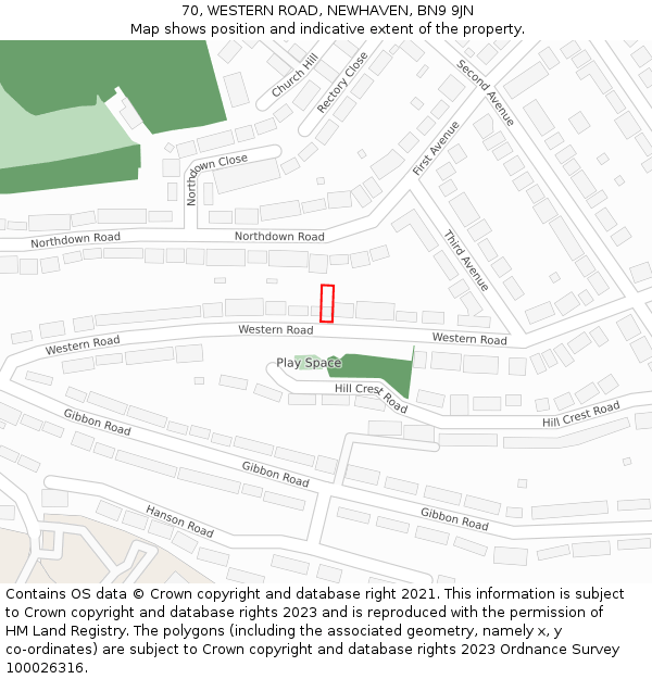 70, WESTERN ROAD, NEWHAVEN, BN9 9JN: Location map and indicative extent of plot