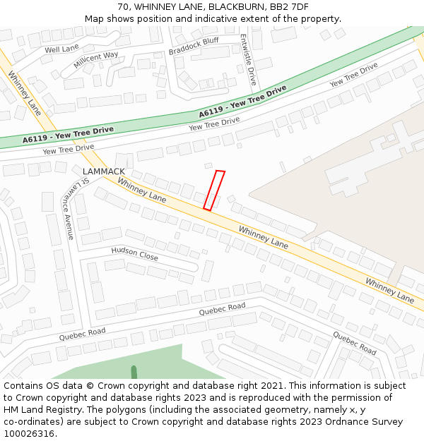 70, WHINNEY LANE, BLACKBURN, BB2 7DF: Location map and indicative extent of plot