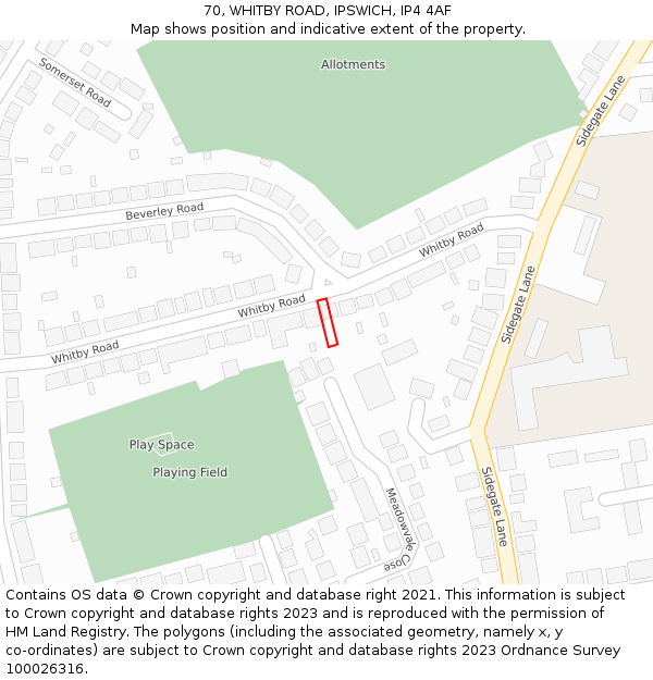 70, WHITBY ROAD, IPSWICH, IP4 4AF: Location map and indicative extent of plot