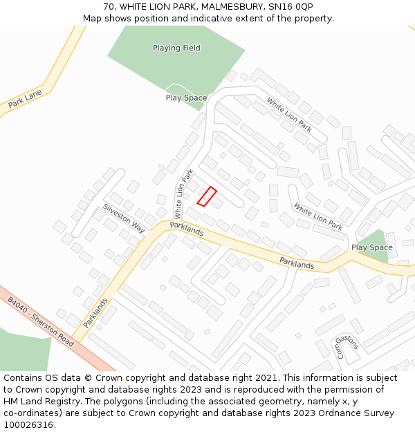 70, WHITE LION PARK, MALMESBURY, SN16 0QP: Location map and indicative extent of plot