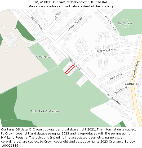 70, WHITFIELD ROAD, STOKE-ON-TRENT, ST6 8AH: Location map and indicative extent of plot