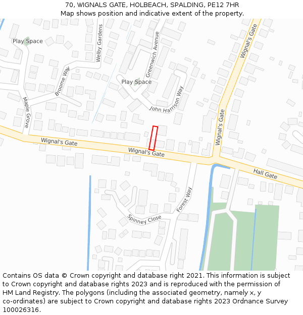 70, WIGNALS GATE, HOLBEACH, SPALDING, PE12 7HR: Location map and indicative extent of plot