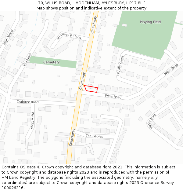 70, WILLIS ROAD, HADDENHAM, AYLESBURY, HP17 8HF: Location map and indicative extent of plot