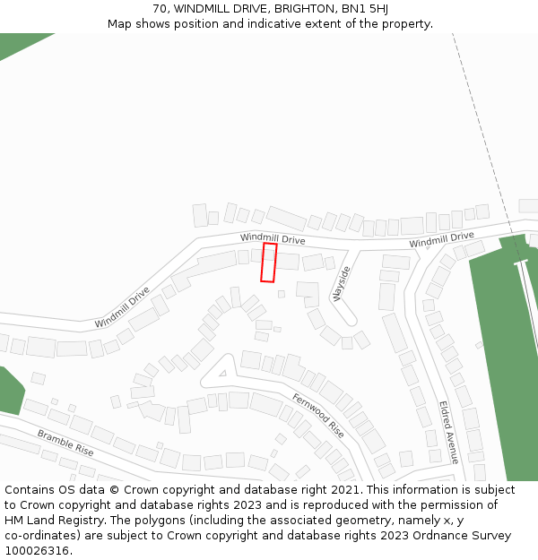 70, WINDMILL DRIVE, BRIGHTON, BN1 5HJ: Location map and indicative extent of plot