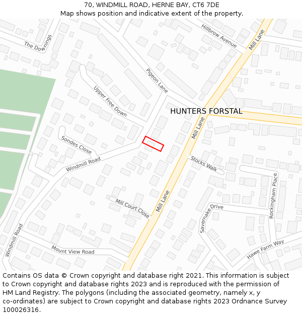 70, WINDMILL ROAD, HERNE BAY, CT6 7DE: Location map and indicative extent of plot