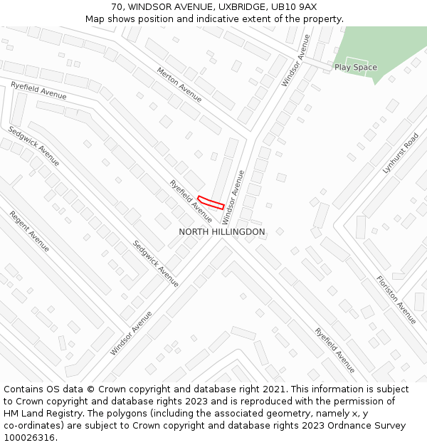 70, WINDSOR AVENUE, UXBRIDGE, UB10 9AX: Location map and indicative extent of plot