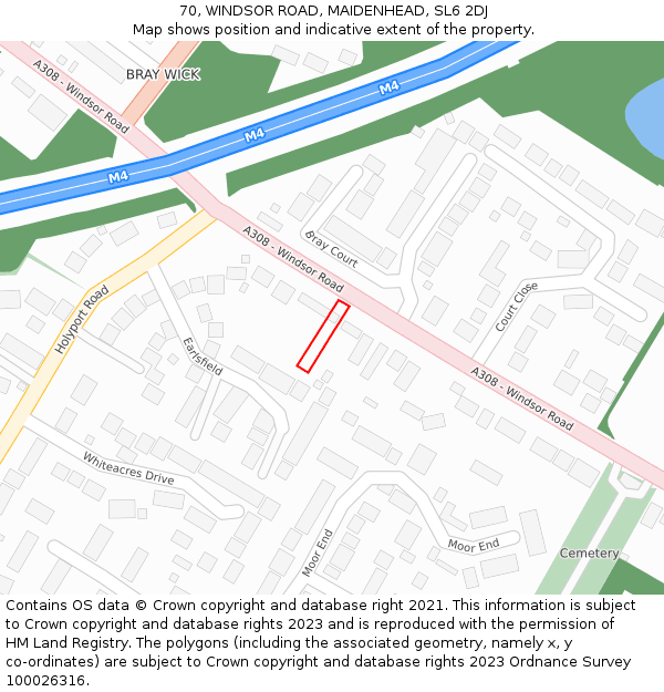 70, WINDSOR ROAD, MAIDENHEAD, SL6 2DJ: Location map and indicative extent of plot