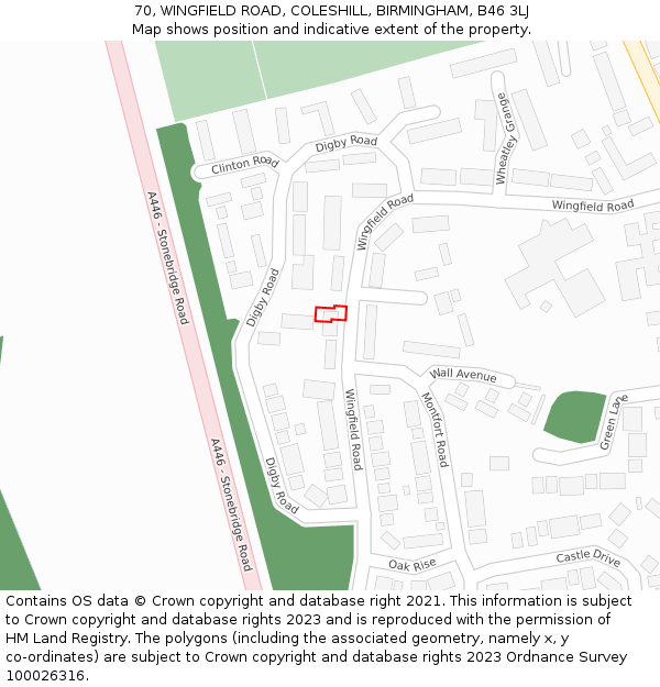 70, WINGFIELD ROAD, COLESHILL, BIRMINGHAM, B46 3LJ: Location map and indicative extent of plot