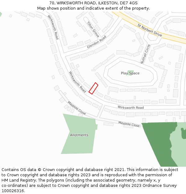 70, WIRKSWORTH ROAD, ILKESTON, DE7 4GS: Location map and indicative extent of plot