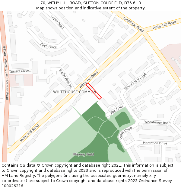 70, WITHY HILL ROAD, SUTTON COLDFIELD, B75 6HR: Location map and indicative extent of plot