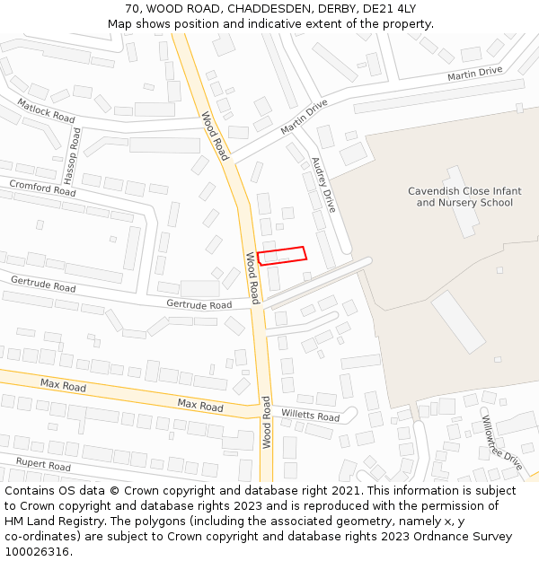 70, WOOD ROAD, CHADDESDEN, DERBY, DE21 4LY: Location map and indicative extent of plot