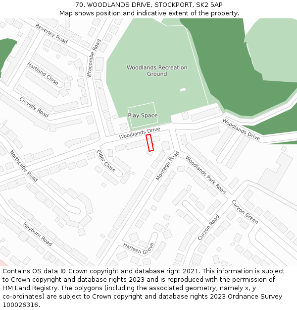 70, WOODLANDS DRIVE, STOCKPORT, SK2 5AP: Location map and indicative extent of plot