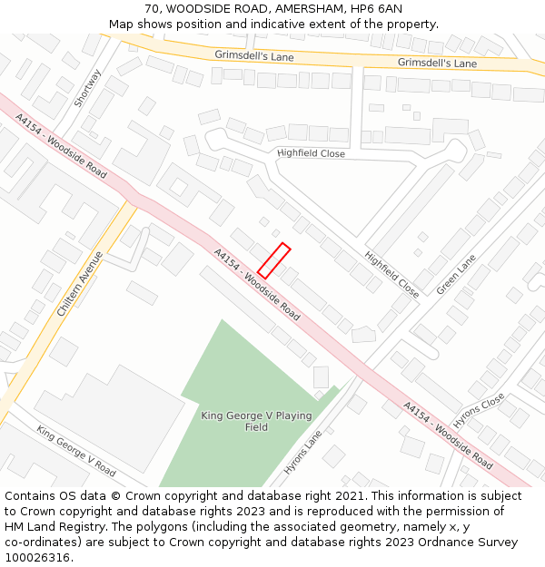 70, WOODSIDE ROAD, AMERSHAM, HP6 6AN: Location map and indicative extent of plot