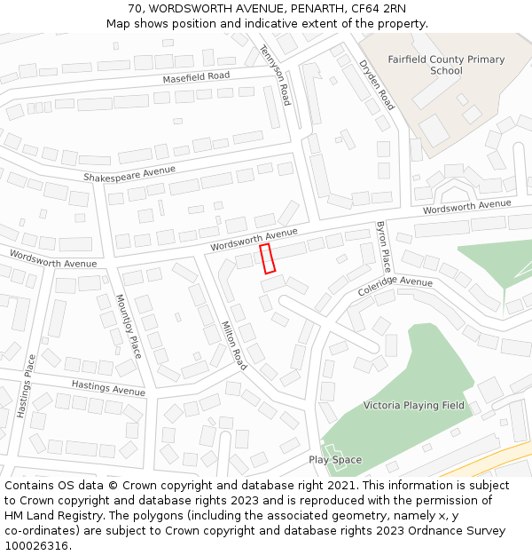 70, WORDSWORTH AVENUE, PENARTH, CF64 2RN: Location map and indicative extent of plot