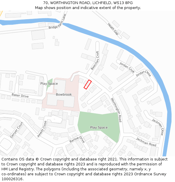 70, WORTHINGTON ROAD, LICHFIELD, WS13 8PG: Location map and indicative extent of plot