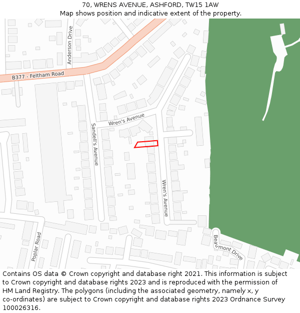 70, WRENS AVENUE, ASHFORD, TW15 1AW: Location map and indicative extent of plot