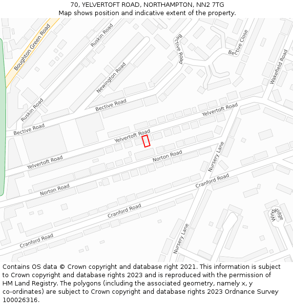 70, YELVERTOFT ROAD, NORTHAMPTON, NN2 7TG: Location map and indicative extent of plot