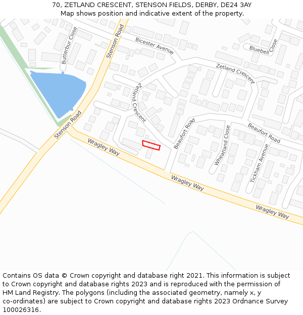 70, ZETLAND CRESCENT, STENSON FIELDS, DERBY, DE24 3AY: Location map and indicative extent of plot