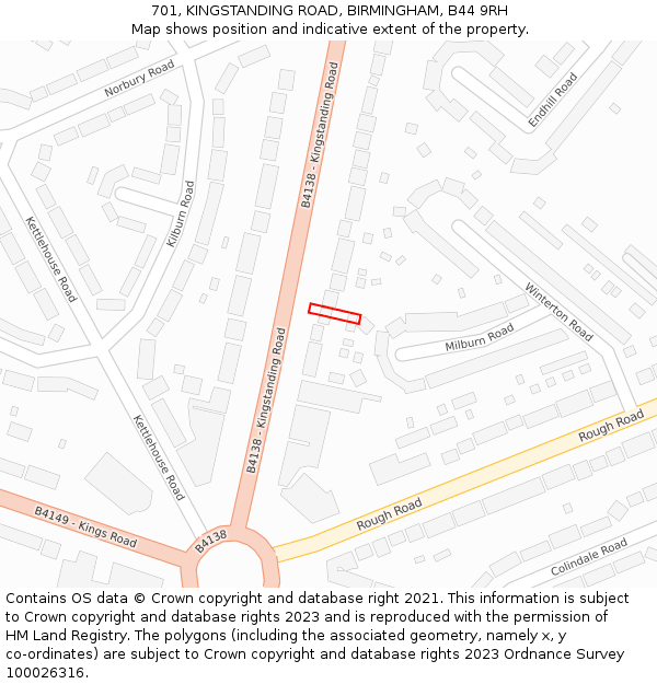 701, KINGSTANDING ROAD, BIRMINGHAM, B44 9RH: Location map and indicative extent of plot