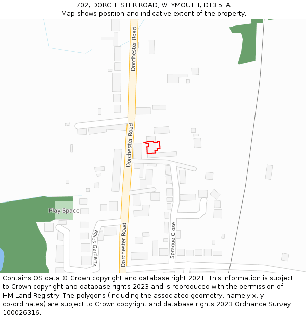 702, DORCHESTER ROAD, WEYMOUTH, DT3 5LA: Location map and indicative extent of plot