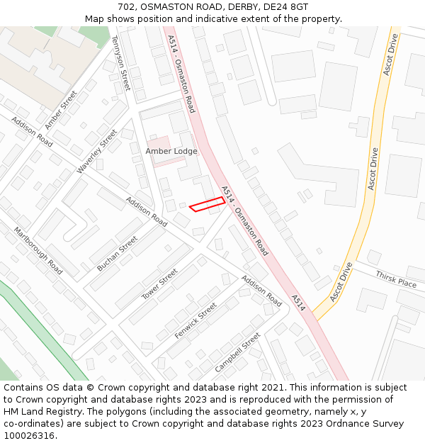 702, OSMASTON ROAD, DERBY, DE24 8GT: Location map and indicative extent of plot