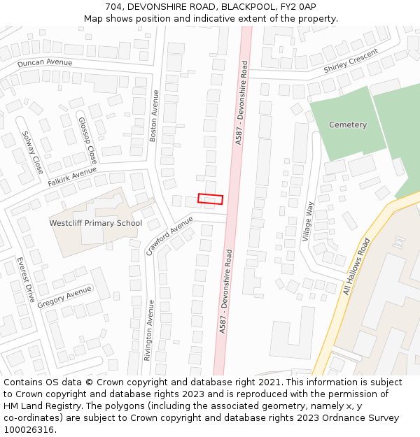 704, DEVONSHIRE ROAD, BLACKPOOL, FY2 0AP: Location map and indicative extent of plot