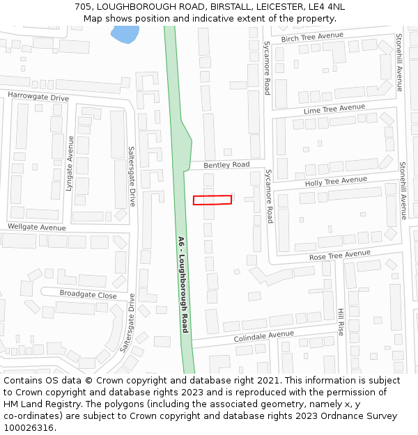 705, LOUGHBOROUGH ROAD, BIRSTALL, LEICESTER, LE4 4NL: Location map and indicative extent of plot