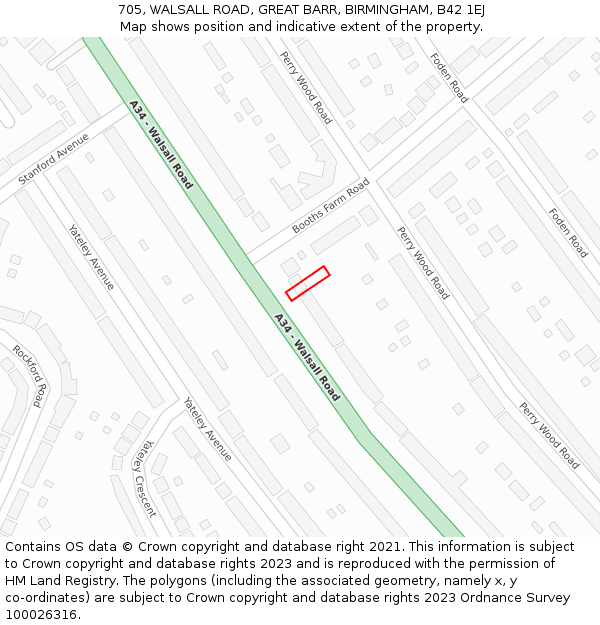 705, WALSALL ROAD, GREAT BARR, BIRMINGHAM, B42 1EJ: Location map and indicative extent of plot