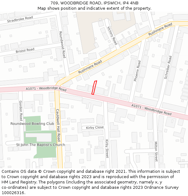 709, WOODBRIDGE ROAD, IPSWICH, IP4 4NB: Location map and indicative extent of plot