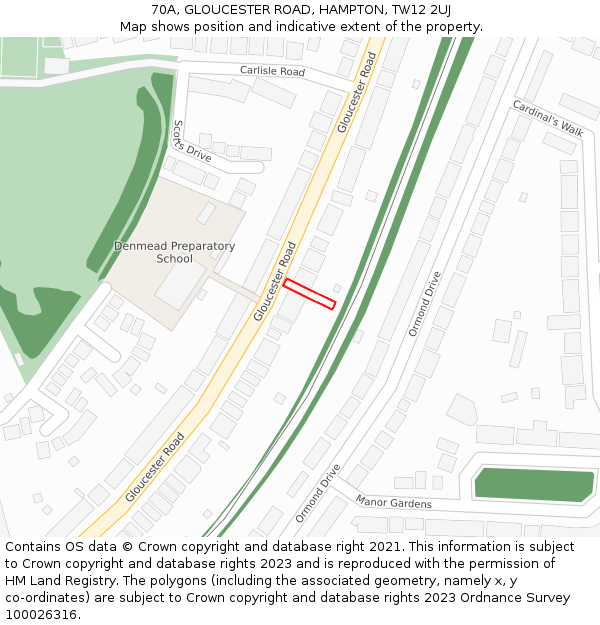 70A, GLOUCESTER ROAD, HAMPTON, TW12 2UJ: Location map and indicative extent of plot