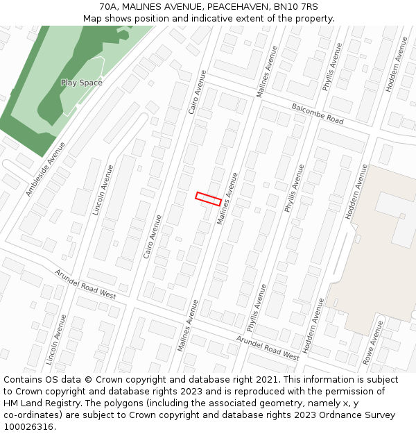 70A, MALINES AVENUE, PEACEHAVEN, BN10 7RS: Location map and indicative extent of plot