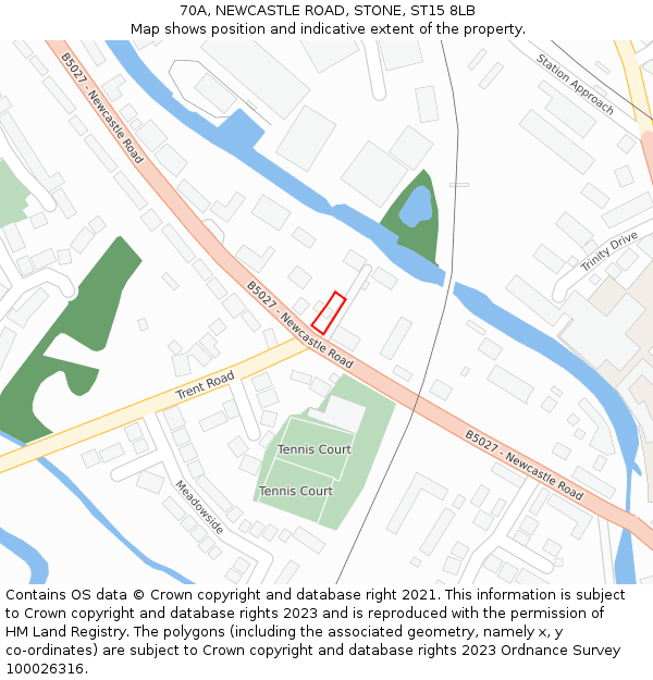 70A, NEWCASTLE ROAD, STONE, ST15 8LB: Location map and indicative extent of plot