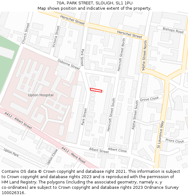 70A, PARK STREET, SLOUGH, SL1 1PU: Location map and indicative extent of plot