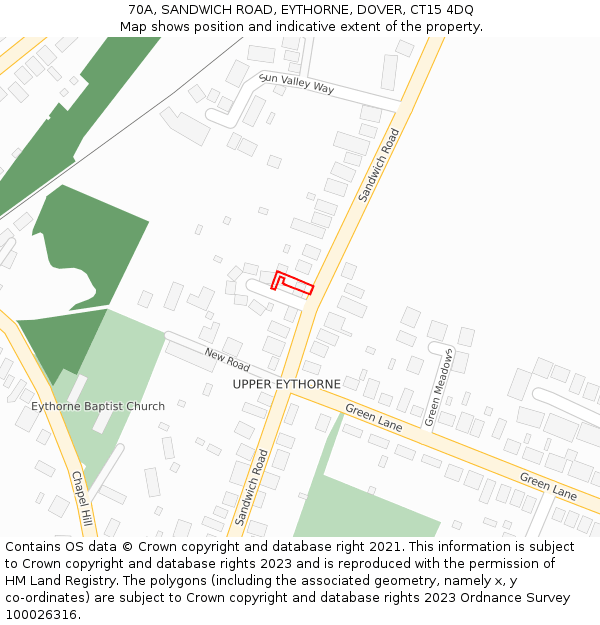 70A, SANDWICH ROAD, EYTHORNE, DOVER, CT15 4DQ: Location map and indicative extent of plot