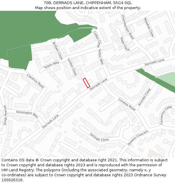 70B, DERRIADS LANE, CHIPPENHAM, SN14 0QL: Location map and indicative extent of plot