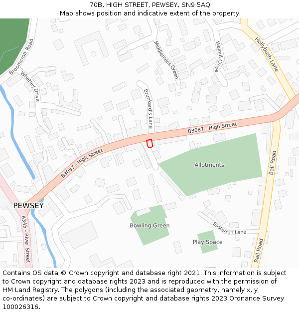 70B, HIGH STREET, PEWSEY, SN9 5AQ: Location map and indicative extent of plot