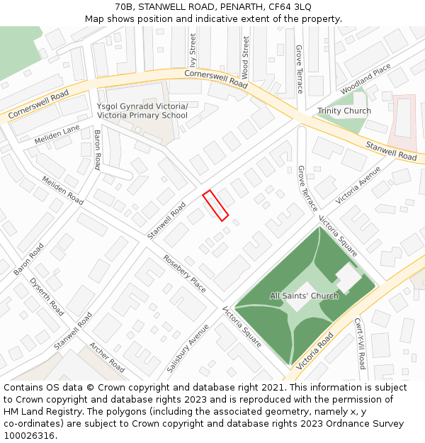 70B, STANWELL ROAD, PENARTH, CF64 3LQ: Location map and indicative extent of plot