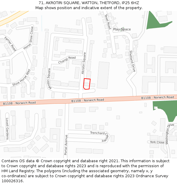 71, AKROTIRI SQUARE, WATTON, THETFORD, IP25 6HZ: Location map and indicative extent of plot