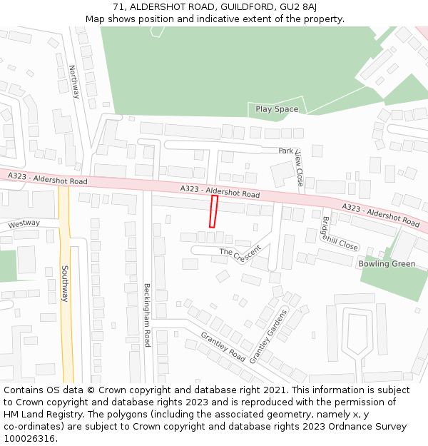 71, ALDERSHOT ROAD, GUILDFORD, GU2 8AJ: Location map and indicative extent of plot