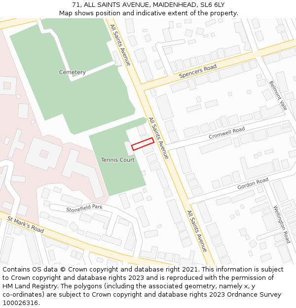 71, ALL SAINTS AVENUE, MAIDENHEAD, SL6 6LY: Location map and indicative extent of plot