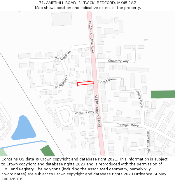 71, AMPTHILL ROAD, FLITWICK, BEDFORD, MK45 1AZ: Location map and indicative extent of plot