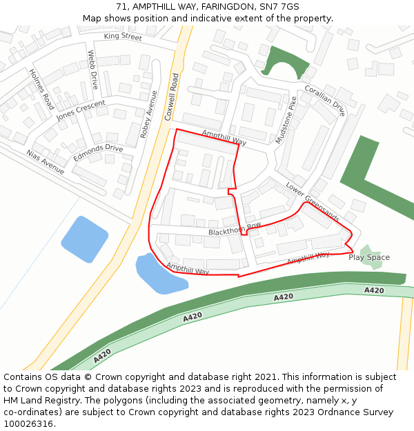 71, AMPTHILL WAY, FARINGDON, SN7 7GS: Location map and indicative extent of plot